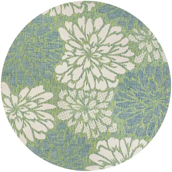 8' Cream And Green Round Floral Indoor Outdoor Area Rug Photo 3