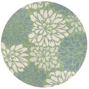 Photo of 8' Cream And Green Round Floral Indoor Outdoor Area Rug