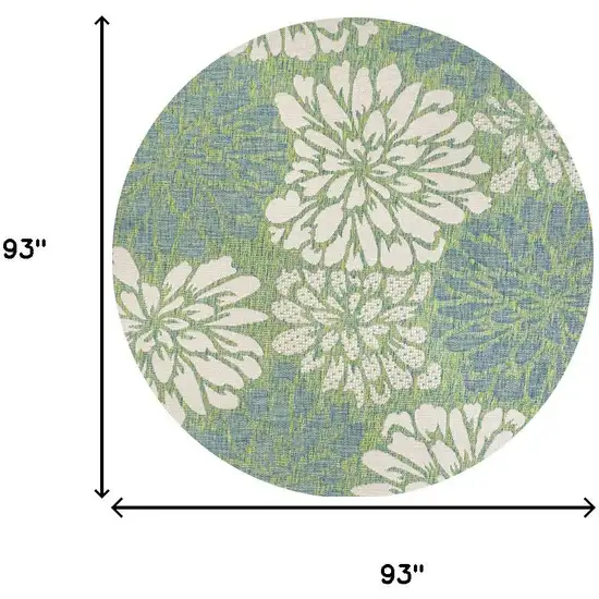 8' Cream And Green Round Floral Indoor Outdoor Area Rug Photo 9