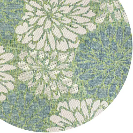 9' Cream And Green Round Floral Indoor Outdoor Area Rug Photo 2