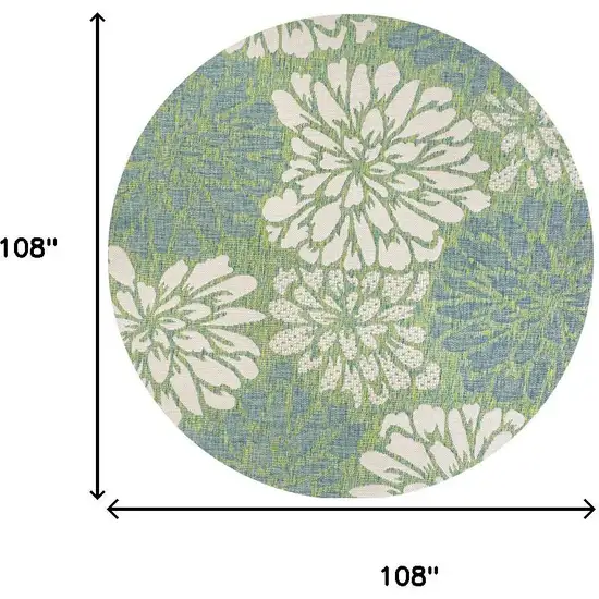 9' Cream And Green Round Floral Indoor Outdoor Area Rug Photo 9