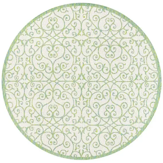 5' Cream And Green Round Geometric Indoor Outdoor Area Rug Photo 2