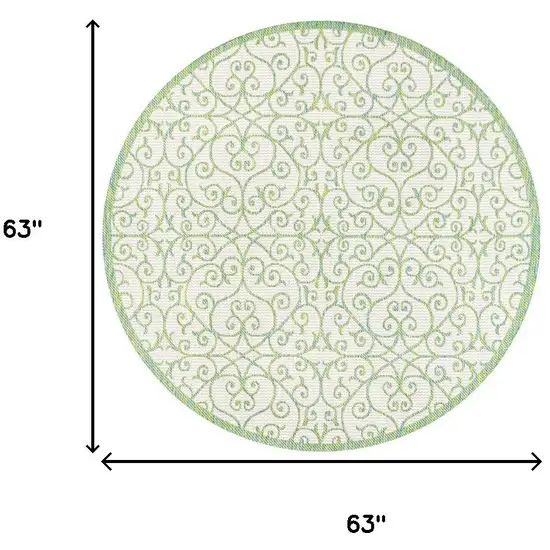 5' Cream And Green Round Geometric Indoor Outdoor Area Rug Photo 9