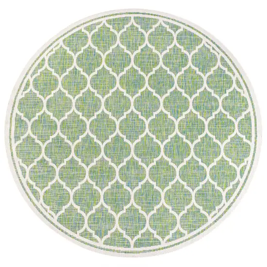 5' Cream And Green Round Geometric Indoor Outdoor Area Rug Photo 1