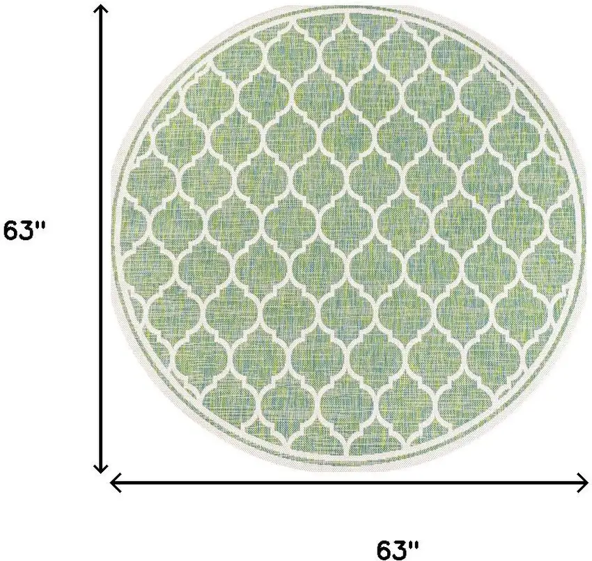 5' Cream And Green Round Geometric Indoor Outdoor Area Rug Photo 9