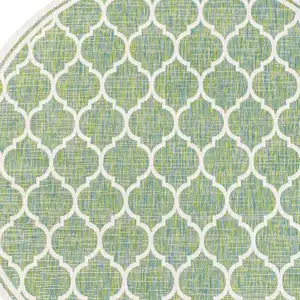 Photo of 5' Cream And Green Round Geometric Indoor Outdoor Area Rug