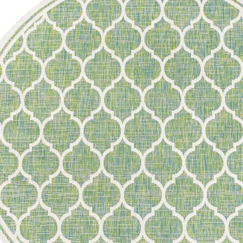 5' Cream And Green Round Geometric Indoor Outdoor Area Rug Photo 2