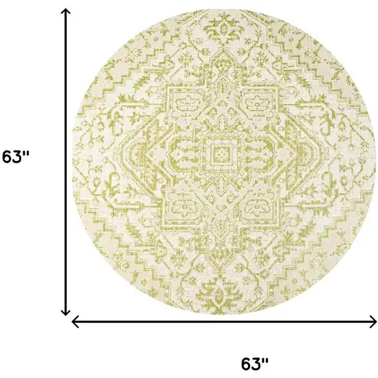 5' Cream And Green Round Medallion Indoor Outdoor Area Rug Photo 7