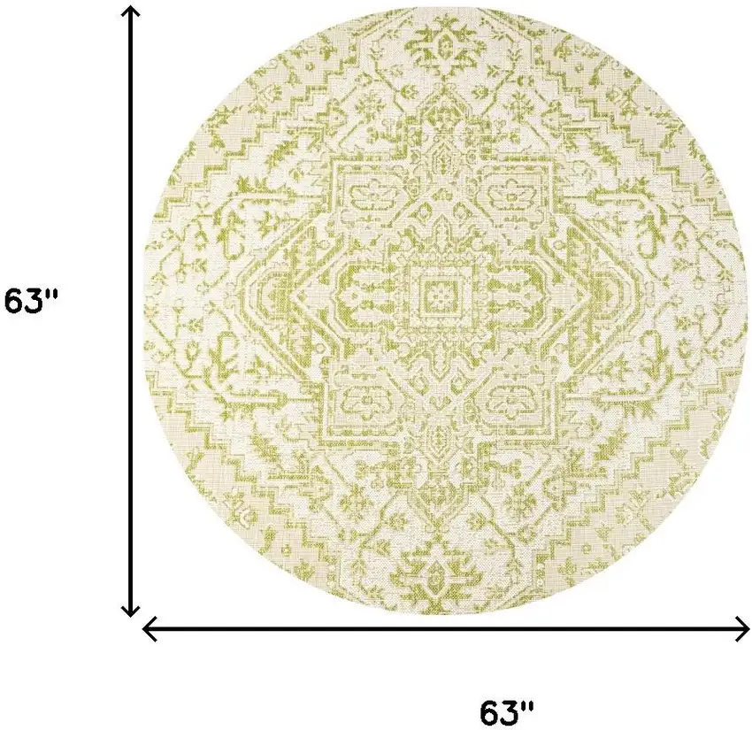 5' Cream And Green Round Medallion Indoor Outdoor Area Rug Photo 7