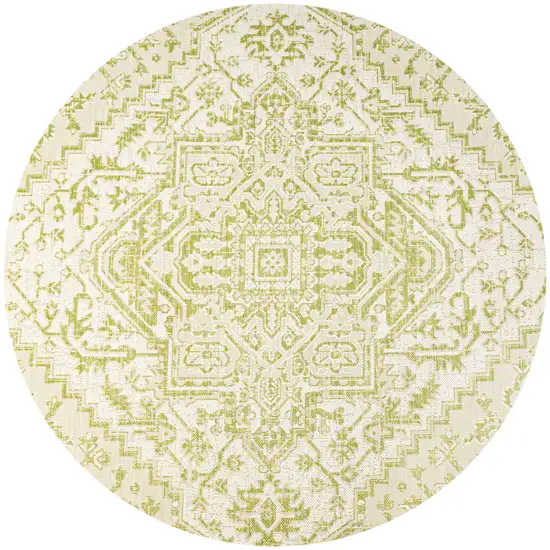 5' Cream And Green Round Medallion Indoor Outdoor Area Rug Photo 1