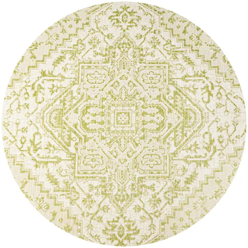 5' Cream And Green Round Medallion Indoor Outdoor Area Rug Photo 1