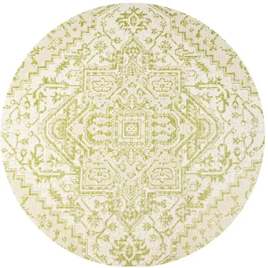 5' Cream And Green Round Medallion Indoor Outdoor Area Rug Photo 3