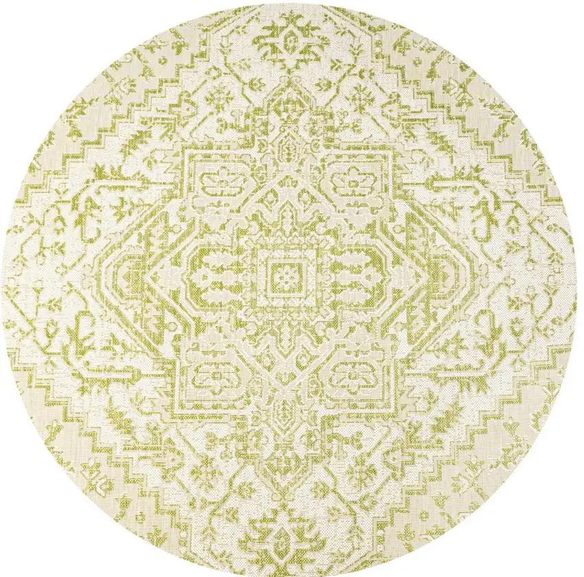5' Cream And Green Round Medallion Indoor Outdoor Area Rug Photo 3