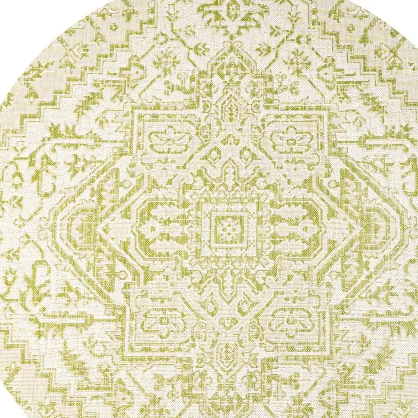 5' Cream And Green Round Medallion Indoor Outdoor Area Rug Photo 2