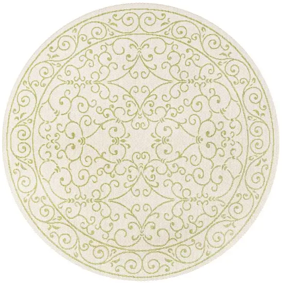 5' Cream And Green Round Medallion Indoor Outdoor Area Rug Photo 3