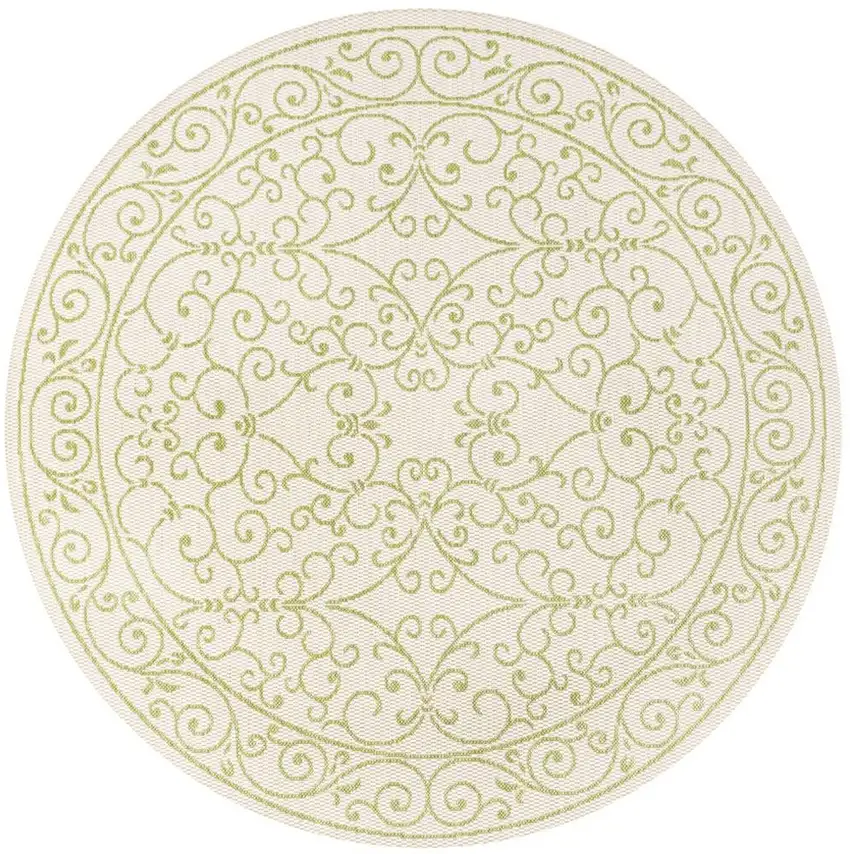5' Cream And Green Round Medallion Indoor Outdoor Area Rug Photo 3