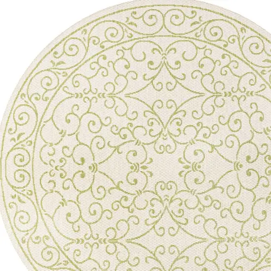 5' Cream And Green Round Medallion Indoor Outdoor Area Rug Photo 2
