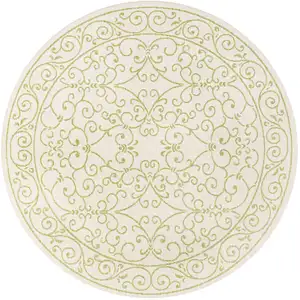 Photo of 5' Cream And Green Round Medallion Indoor Outdoor Area Rug