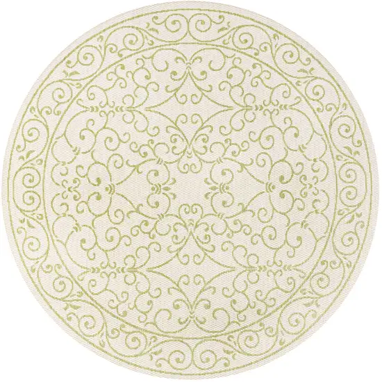 5' Cream And Green Round Medallion Indoor Outdoor Area Rug Photo 1