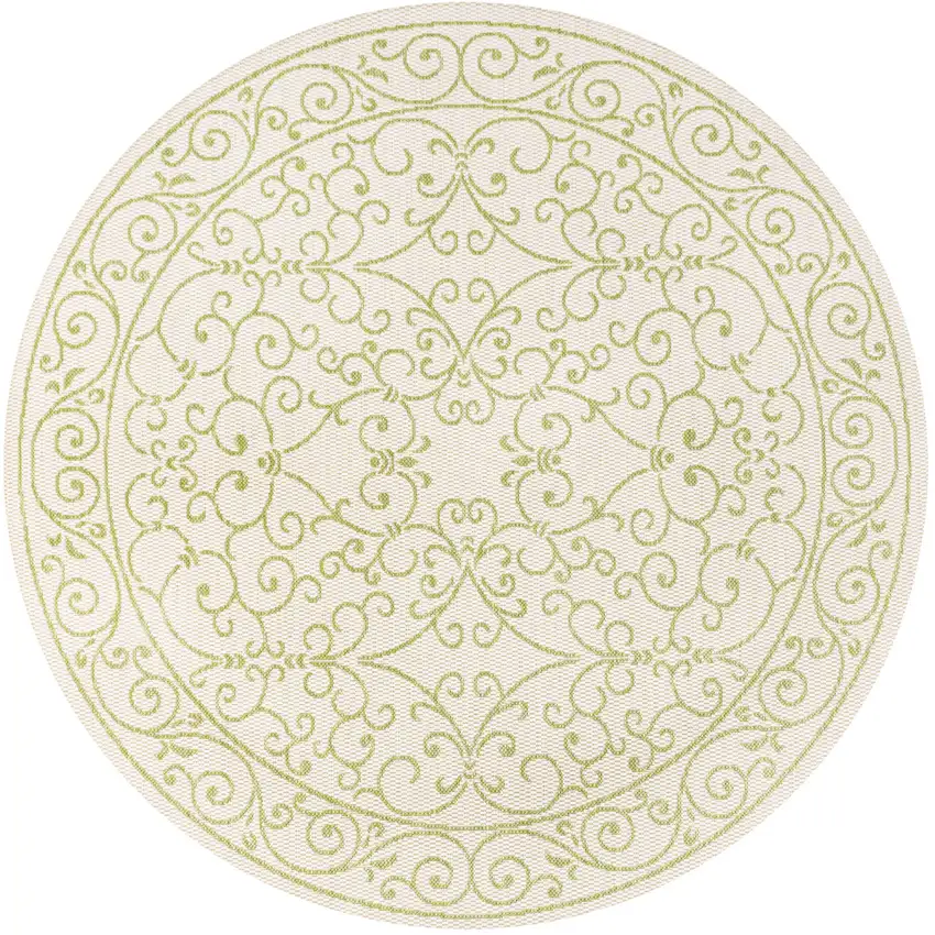5' Cream And Green Round Medallion Indoor Outdoor Area Rug Photo 1