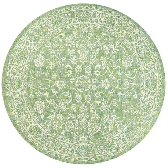 5' Cream And Green Round Medallion Indoor Outdoor Area Rug Photo 3