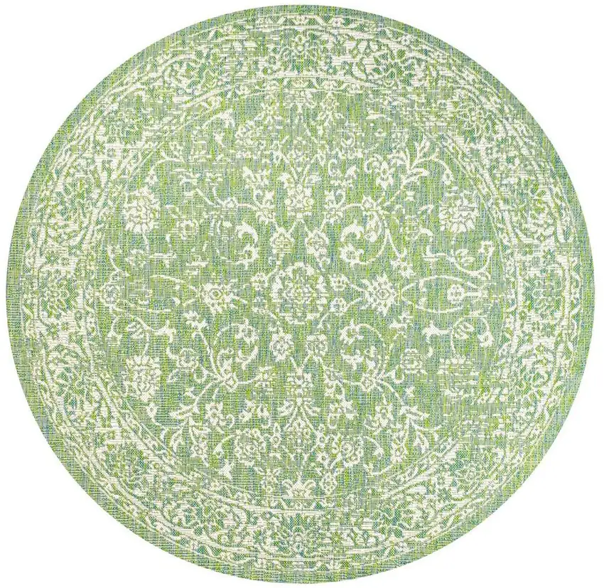 5' Cream And Green Round Medallion Indoor Outdoor Area Rug Photo 3