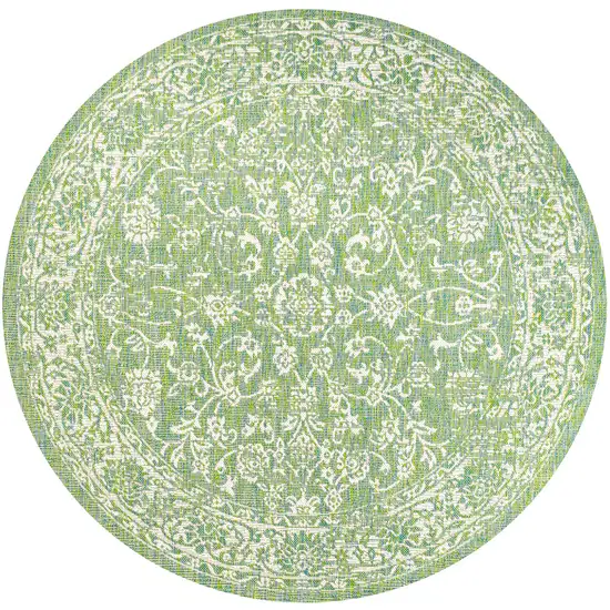 5' Cream And Green Round Medallion Indoor Outdoor Area Rug Photo 1