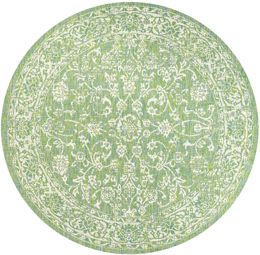 5' Cream And Green Round Medallion Indoor Outdoor Area Rug Photo 1