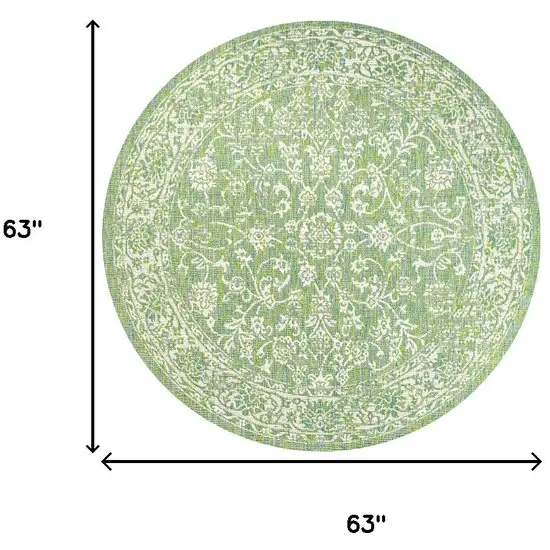 5' Cream And Green Round Medallion Indoor Outdoor Area Rug Photo 9