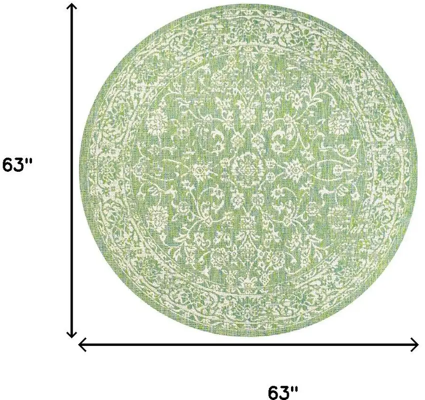 5' Cream And Green Round Medallion Indoor Outdoor Area Rug Photo 9