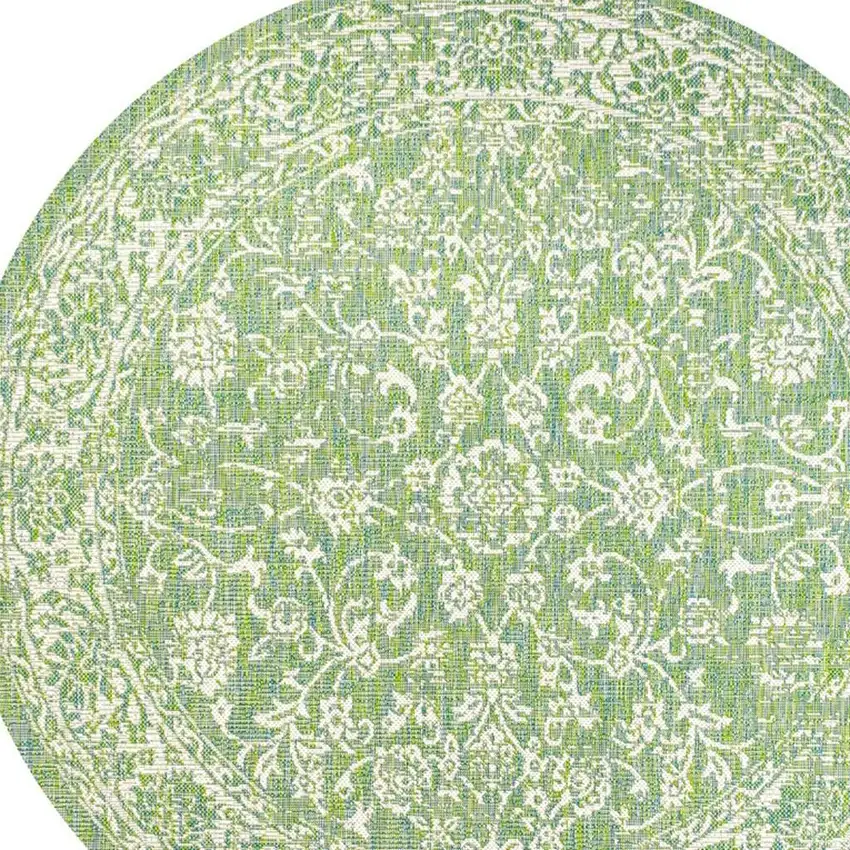5' Cream And Green Round Medallion Indoor Outdoor Area Rug Photo 2