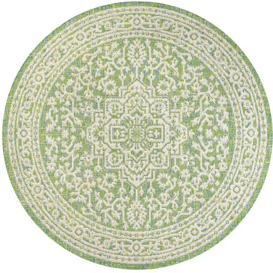 5' Cream And Green Round Medallion Indoor Outdoor Area Rug Photo 1