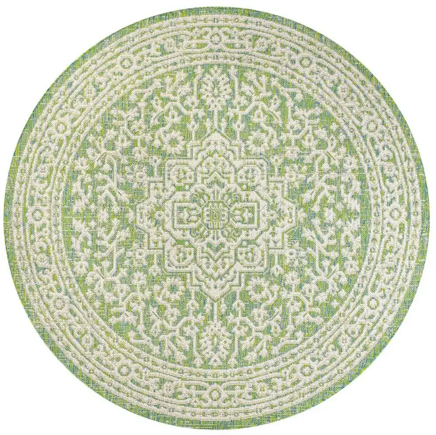 5' Cream And Green Round Medallion Indoor Outdoor Area Rug Photo 3