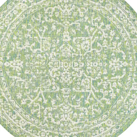 5' Cream And Green Round Medallion Indoor Outdoor Area Rug Photo 2