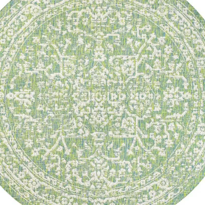 5' Cream And Green Round Medallion Indoor Outdoor Area Rug Photo 2