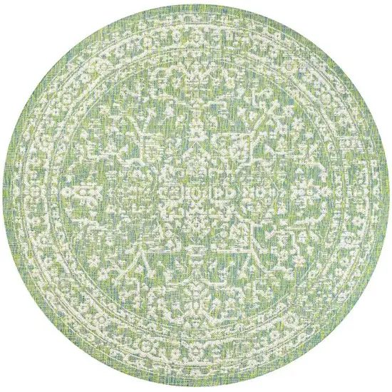 5' Cream And Green Round Medallion Indoor Outdoor Area Rug Photo 3