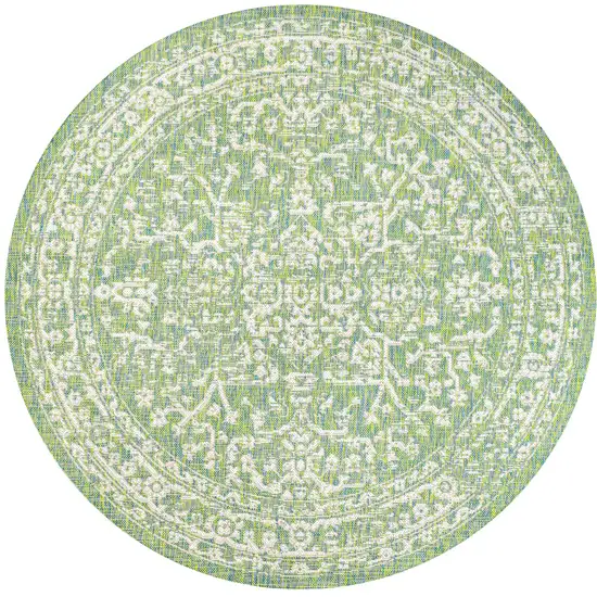 5' Cream And Green Round Medallion Indoor Outdoor Area Rug Photo 1