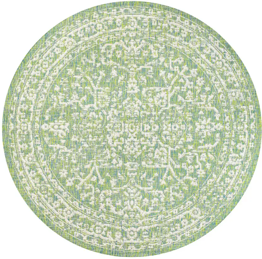 5' Cream And Green Round Medallion Indoor Outdoor Area Rug Photo 1