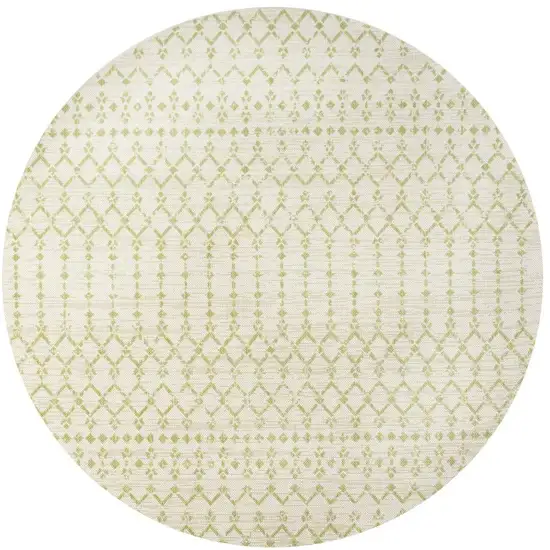 5' Cream And Green Round Trellis Indoor Outdoor Area Rug Photo 2