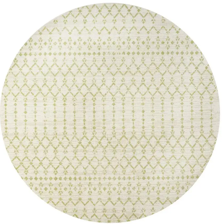 5' Cream And Green Round Trellis Indoor Outdoor Area Rug Photo 2