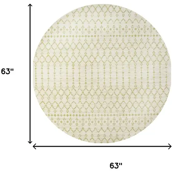5' Cream And Green Round Trellis Indoor Outdoor Area Rug Photo 7