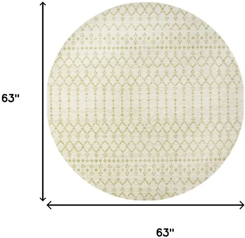 5' Cream And Green Round Trellis Indoor Outdoor Area Rug Photo 7