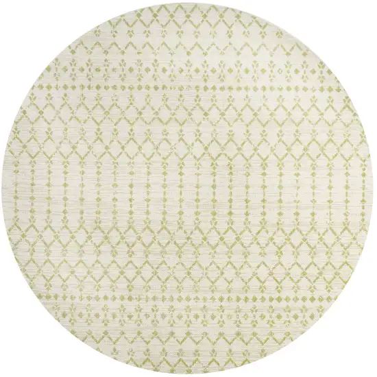 5' Cream And Green Round Trellis Indoor Outdoor Area Rug Photo 3