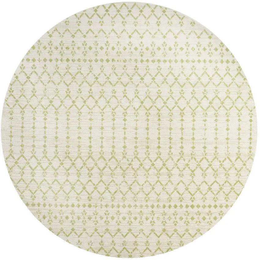 5' Cream And Green Round Trellis Indoor Outdoor Area Rug Photo 3