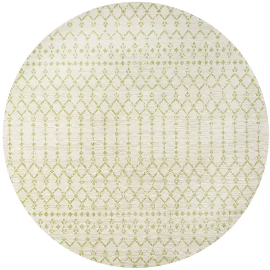 5' Cream And Green Round Trellis Indoor Outdoor Area Rug Photo 1