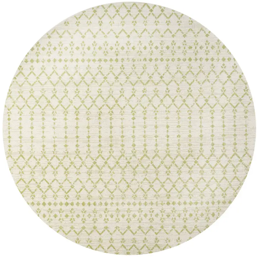 5' Cream And Green Round Trellis Indoor Outdoor Area Rug Photo 1