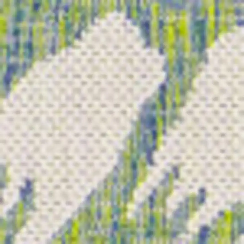 5' Cream And Green Square Floral Indoor Outdoor Area Rug Photo 2