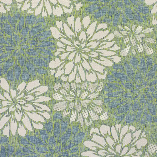 5' Cream And Green Square Floral Indoor Outdoor Area Rug Photo 1