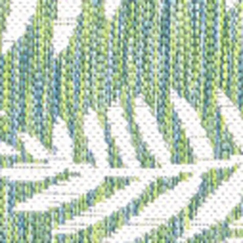 5' Cream And Green Square Floral Indoor Outdoor Area Rug Photo 3