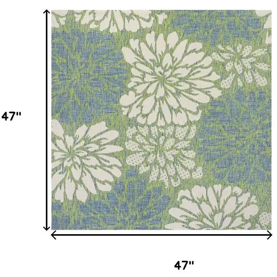 4' Cream And Green Square Floral Indoor Outdoor Area Rug Photo 9